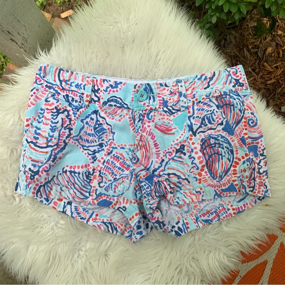 Lilly Pulitzer Pink Blue Shell Me About It print Walsh Shorts